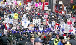 In New York, about 150,000 Americans protested the Bush administration's war on Iraq (An Nahar, 2/16/03) 